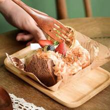 1 件木制矩形蛋糕盘带玻璃盖，水果和糕点展示架带盖 - 本色 - 查看 5