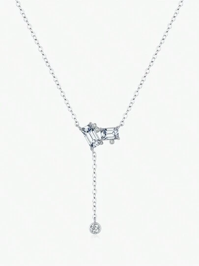  MODIAN 925 Sterling Silver Exquisite Rectangle Clear CZ Link Chain Lariat Y Shape Pendant Necklaces For Women Fine Jewelry