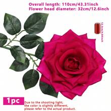 1pc Handcrafted 12.99" Diameter Giant Rose, 49.6" Length, Velvet Material Faux Rose Flower Bouquet, Wedding Decor, Photography Prop,Halloween Decor Home Decor Halloween Decor Fall Decor Room Decor