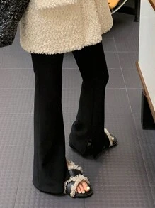 Pantalones Para Dama Ajustados Acampanados de Moda Elegante,Pantalon de Vestir Casual Para Dama Elástico Aberturas Para El Trabajo,Pants de mujer Adelgazante Elástico Deportivo Con Aberturas,  Pantalones Acampanados de Pierna Recta Perezosos de Casuales Con Aberturas - Negro - Ver 4