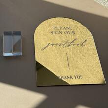 NIEWSPECIAL Arched Acrylic Wedding Table Signs, Gold Mirror Acrylic Material, With Transparent Stand, Printed With "Please Sign Our Guestbook", "Please Take A Photo", "Please Take A Photo For Memories", Size 6*8 Inches, Suitable For Wedding Or Party - Gold - View 7