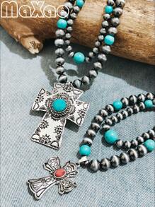 令人惊叹的复古基督教吊坠西部乡村项链，双层设计，春季风格，适合日常佩戴