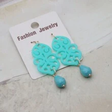 1 对波西米亚风亚克力镂空撞色水晶泪珠耳环，适合女士日常佩戴 - 幾何 - 查看 6