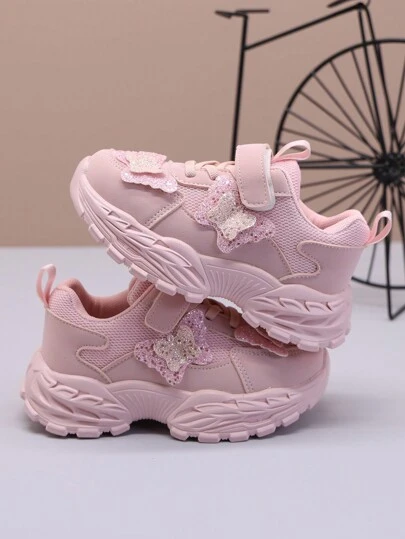 1 Pair Kids Soft Sole Comfortable New Casual Sports Shoes, Fashionable Butterfly Design Toddler Sneakers For Girls