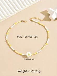 1pc Vacation Style Soft Clay Flower & Bead Strand Necklace - Blue - View 9