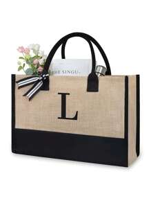 1pc Canvas Tote Bag With Cosmetic Pouch, Personalized Gift Bag Suitable For Wedding, Birthday, Beach, Vacation, Backpack And More, Great Gift For Women, Moms, Teachers, Friends, Bridesmaids, Students, Large Capacity - Khaki - View 34