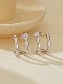 轻奢几何 925 纯银耳钉镶嵌锆石防水镀金精致耳环适合女士日常佩戴 - Stud Earring - 查看 7