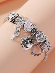 1 件 DIY 串珠手链，畅销心形、蝴蝶结、字母饰物和油滴手链 - 彩色 - 查看 4