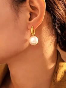 MiDuoDuo 2pcs Fashionable U-Shaped Earrings With Faux Pearl Decor, Minimalist Luxury Earrings For Women