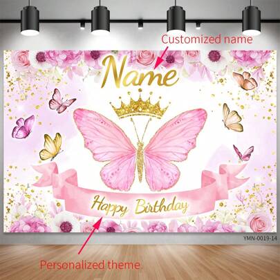 (Personalizado) Nombre personalizado, fondo decorado con mariposas elegantes, material de poliéster, adecuado para aniversario de bodas, fiesta de cumpleaños, primera sesión fotográfica, ornamental, reutilizable, multifuncional, elegante, exquisito, de alta calidad, colorido, de dibujos animados, lindo, personalizado, único, regalo ideal para él, regalo ideal para ella, ella, novio, novia, papá, mamá, familia, amigos, hijo, hija, estudiantes, trabajadores, niños, oficina, salón de té, escuela, hogar