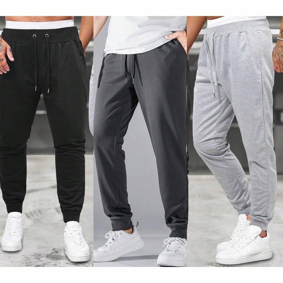 3 Pack Men's Jogger Sweatpants Gym Workout Casual Flannel Everyday Promotion - 彩色 - 查看 1