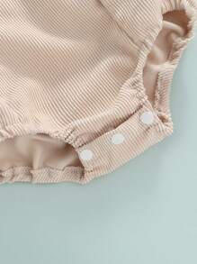 Baby Strappy Romper Suit Ribbed Round Neck Short Sleeve T-Shirt Tops + Adjustable Straps Romper Two Piece Set - 米色 - 查看 7