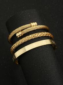 3pcs/Set Men's Luxury Versatile Roman Numeral Stainless Steel Braided Adjustable Bracelet