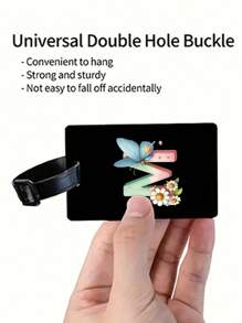 1pc Colorful Butterfly Flower A-Z Letter Pattern Black Luggage Tag, Pvc Luggage Tag, Carnival Cruise Luggage Tag, Personalized Luggage Tag, Cute Luggage Tag, Luggage Id Tag, Address Card Boarding Pass, Portable Tag, Luggage Tag, Essential For Travel And Outings Card Holder Suitcase Tag Flying College For Luggage For School Bag Anti-Lost Waterproof Double-Sided Privacy Protection Bag For School School Accessories School Stuff - Black - View 9