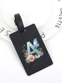 1pc Colorful Butterfly Flower A-Z Letter Pattern Black Luggage Tag, Pvc Luggage Tag, Carnival Cruise Luggage Tag, Personalized Luggage Tag, Cute Luggage Tag, Luggage Id Tag, Address Card Boarding Pass, Portable Tag, Luggage Tag, Essential For Travel And Outings Card Holder Suitcase Tag Flying College For Luggage For School Bag Anti-Lost Waterproof Double-Sided Privacy Protection Bag For School School Accessories School Stuff - Black - View 6