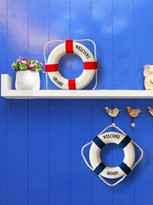 1pc Decorative Crafts Mediterranean Style Decorative Life Buoy, Foam Wall Hanging Life Buoy (Red, Blue, Multiple Sizes) Best Gifts Birthday Graduation - white blue - View 9