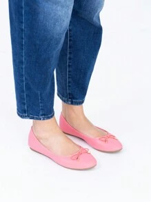 休闲百搭纯色蝴蝶结装饰平底鞋 - 粉色 - 查看 5
