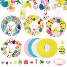 270 pièces Kit artisanal de Pâques, autocollants en mousse, panneaux de couronne de Pâques, décorations DIY en mousse, lapins de Pâques, œufs, poussins. Autocollants de Pâques pour enfants. Décoration de porte d'entrée pour le printemps