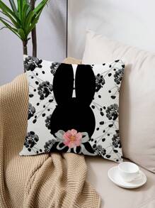 1 pièce/4 pièces Housse de coussin imprimée de lapin de Pâques, d'œuf, de fleurs et de lettres du printemps, en polyester, pour la décoration de la chambre, du salon 45x45cm (sans insert de coussin)