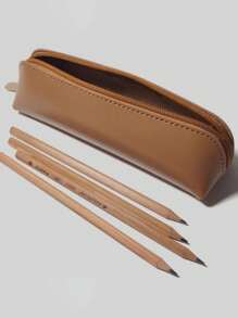 1 pieza Estuche de lápices de piel de poliuretano color caramelo personalizado, con nombre o texto personalizado, unicolor minimalista, compacto y portátil, estuche de almacenamiento esencial para estudiantes y trabajadores de oficina, regalo de vuelta al cole, útiles escolares