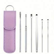 6pcs Stainless Steel Ear Pick Set - Ear Wax Removal Tool, Ear Cleaning Tool, Earwax Removal Set, Portable Storage Leather Case - For Men & Women - Suitable For Travel & Business - Perfect Gift For Hygiene - 綠色 - 查看 7