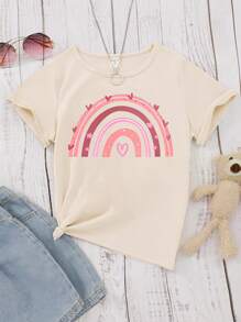 Áo thun cotton màu mơ hình ngôi sao tình yêu dễ thương ngọt ngào và dễ thương cho bé gái, áo thun cotton 100%, quần áo trẻ em, áo thun cơ bản, áo thun rộng rãi, thường ngày, phù hợp cho mọi hoạt động ngoài trời, áo thun phong cách đường phố, đại học, mùa xuân và mùa hè, áo thun tay ngắn mềm mại, thoáng khí, áo thun thể thao đường phố - Màu be - Xem 1