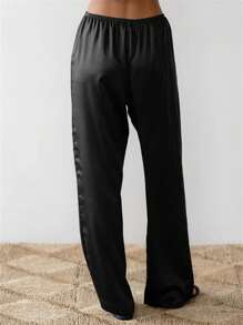 Women Satin Wide Leg Dress Pants Casuel Dressy Long Flowy Pants Solid Color Elastic High Waisted Work Trousers