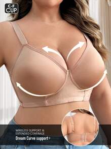 Plus Size Fashionable & Comfortable Wireless Bra For Women - Apricot - View 2