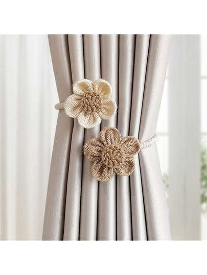 Hemp Rope Flower, Curtain Binding Curtain Clip Rope Punch-Free Modern Simple Curtain Buckle Curtain Tieback Curtain Holdback For Bedroom Living Room Home Decor