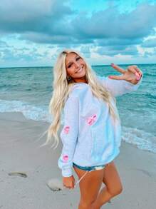 Y2k Hoodies For Women Teen Girls Bow Embroidery Graphic Loose Oversized Hooded Sweatshirts Vintage Floral Sweater Pullover Jumper Tops - Grey - View 2