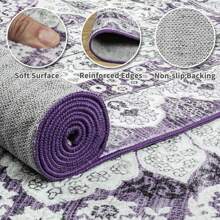 Low Pile Washable Rugs For Living Room, Faux Wool Vintage Rug For Bedroom Dining Room Home Decoration - tím trắng - Xem 6