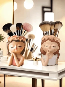 1PC Fairy Flower Pot Cute Cartoon Little Girl Light Luxury High-End Feeling, Personalized Creative Shape Fleshy Flower Pot, Human Face Makeup Brush Storage Tube Dressing Table Eye Shadow Eyebrow Brush Pen Holder
