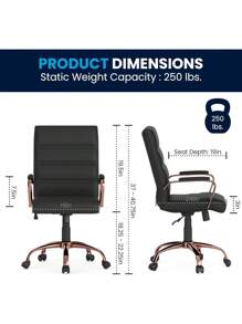 Furniture Silla de Oficina con Respaldo Medio - Silla de Escritorio Ejecutiva de Polipiel Blanco – Silla de Ordenador con Base Cromada y Reposabrazos