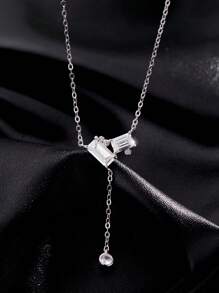 MODIAN 925 纯银精致矩形透明 CZ 链套索 Y 形吊坠项链女士精美珠宝