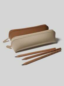 1 pieza Estuche de lápices de piel de poliuretano color caramelo personalizado, con nombre o texto personalizado, unicolor minimalista, compacto y portátil, estuche de almacenamiento esencial para estudiantes y trabajadores de oficina, regalo de vuelta al cole, útiles escolares