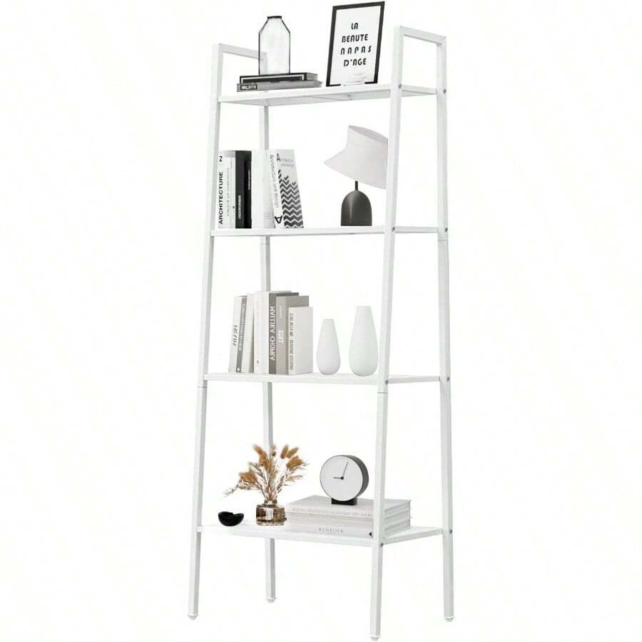 Librero Organizador Minimalista Acero al Carbono de 4 Niveles, Estante Organizador Multiusos con Baldas de Malla, Estantería de Libros Ideal para el Hogar, Oficina, Dormitorio (Blanco) - Blanco - Ver 1