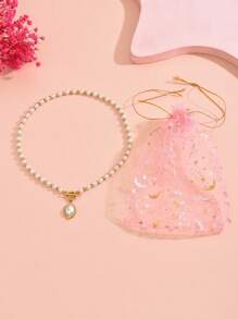 1 件不锈钢心形仿珍珠吊坠项链，配礼品袋，优雅适合女性日常佩戴、派对、约会、情人节礼物、妈妈、母亲、母亲节、礼物 - 白色 - 查看 11