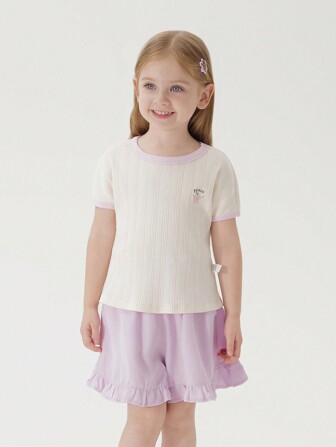 MARC&JANIE 甜美图案印花拼色弹力圆领短袖 T 恤，适合年轻女孩，夏季