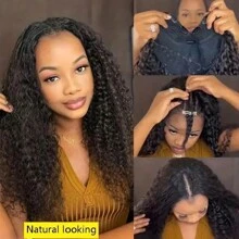 26-28 Inch V Part Wig Human Hair No Leave Out Upgrade V Part Human Hair Wig For Women 200% Kinky Curly V Shape Wig No Glue Clip In Half Wig V Part Wigs Human Hair 200% Density Curly Hair Wigs Human Hair Kinky Curly Wigs Human Hair Pre Plucked V Part Wig Beginner Friendly No Sew In NO Glue - #1B Black - View 4