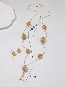 3pcs/Set Ramadan Lantern Hollow Earrings, Tassel Long Necklace, Gold Jewelry Set For Women, Party/Formal Dress Accessory