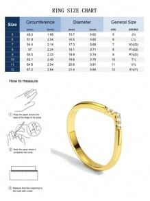 Charm-In Daily Jewelry 1pc Gold-Plated Zirconia Inlaid Shiny V-Shaped Ring, Fade-Resistant, Women's Ring, Jewelry Gift - Yellow Gold - View 5