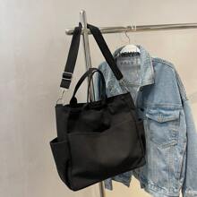 Japanese Style Canvas Tote Bag, Large Capacity Crossbody Bag For School & CommutingTravel BagholidayCarry On BagLuggage BagWeekend BagOvernight Bag Back To School For Travel Gym Bag For Camping Cruise Essentials For Hiking Back To School For Summer School Accessories School Stuff - Black - View 6