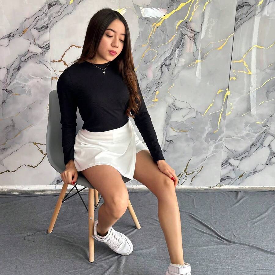 Women Summer Solid Wrap Skort - White - View 1