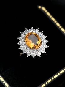 1 pièce Bague anneau de pigeon en pierre précieuse naturelle citrine taillée ovale 3 ct, améthyste, forme d'œuf, luxe mode