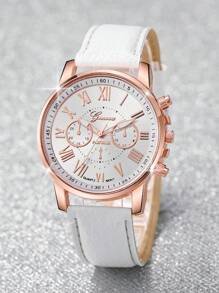 6pcs/Set Style Women's Leather Watch With Roman Numeral Dial, Quartz Watch + Bracelet (Watch Not Included) - White - View 7