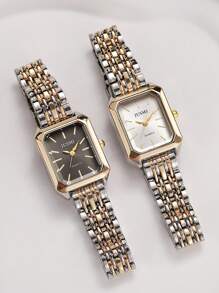 1 pezzo Orologio al quarzo di moda con quadrante quadrato, rivetto e cinturino in metallo, adatto come regalo di compleanno, per teenager, per vacanze estive, per il ritorno a scuola, come regalo di Ognissanti