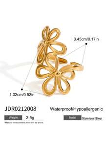 Uworld 1 szt. Stylowy damski pierścionek z otwartym kwiatem, wykonany ze stali nierdzewnej platerowanej 18-karatowym złotem, odpowiedni do noszenia na co dzień, dojazdów do pracy, przyjęć szkolnych, festiwali itp. - otwarty pierścień - Zobacz 9