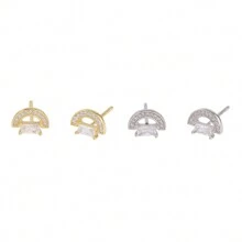 Pendientes de plata de ley 925 con diseño creativo de semicírculo cuadrado, accesorios de pendientes elegantes, vintage y versátiles para mujer