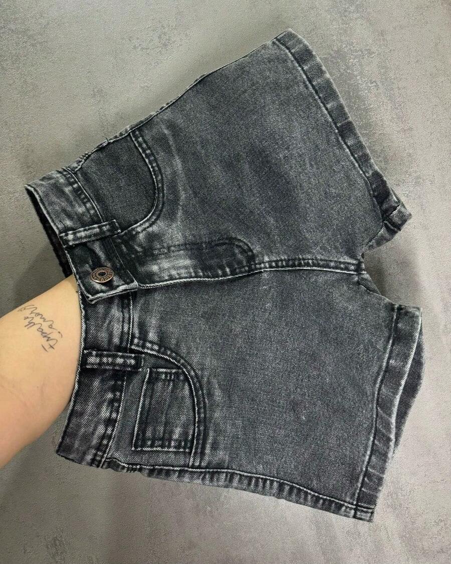 Women's High Waisted Jean Shorts With Ripped Hem - Casual And Comfortable Fashion - Gris - Ver 1