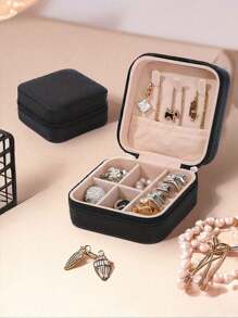 1 pièce Boîte à bijoux de voyage portable, Mini boîte de rangement pour bijoux en PU, Plateau range-boucles d'oreilles et bagues, Présentoir à bijoux en velours, Boîte d'affichage de bijoux à grande capacité et amovible, Boîte à bijoux minimaliste à fermeture éclair, Support d'affichage de bijoux pour la maison, pour bagues, pendentifs, boucles d'oreilles, colliers, bracelets, Boîte-cadeau d'œuf de Pâques, Cadeau de fête des mères, Cadeau d'anniversaire, Cadeau d'anniversaire de mariage, Cadeau de remise de diplôme pour fille